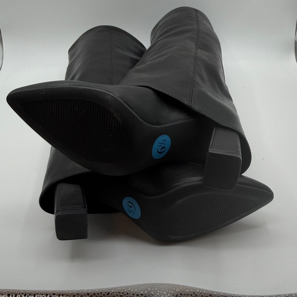 NEW MADDEN GIRL BLACK LEATHER TALL POINTED TOE BOOTS - Picture 8 of 9